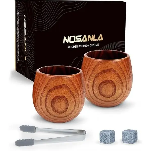 Wooden Bourbon Cups w/Stone Cubes